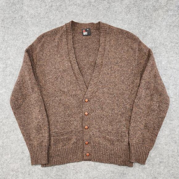 VTG Robert Bruce Mens XL Wool Knit Brown Preppy Cardigan Sweater USA Union Made - Picture 3 of 13
